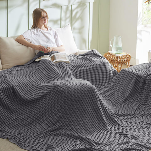 Bedsure blanket front packaging shows dark grey color and soft look