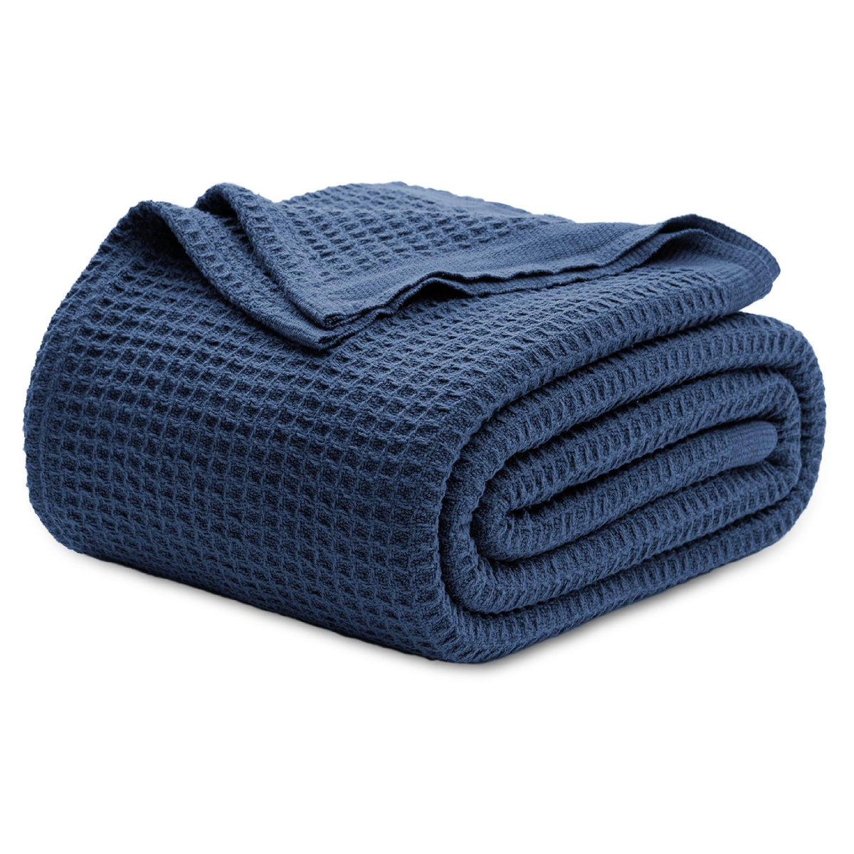 Bedsure navy blanket front view showing full coverage and cozy appeal