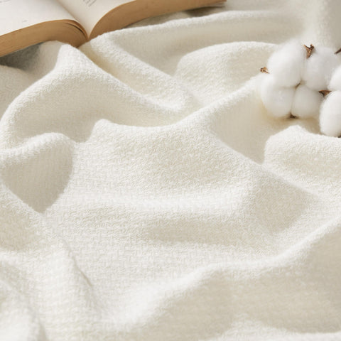 Bedsure blanket front view in cream showing full queen coverage and elegant look