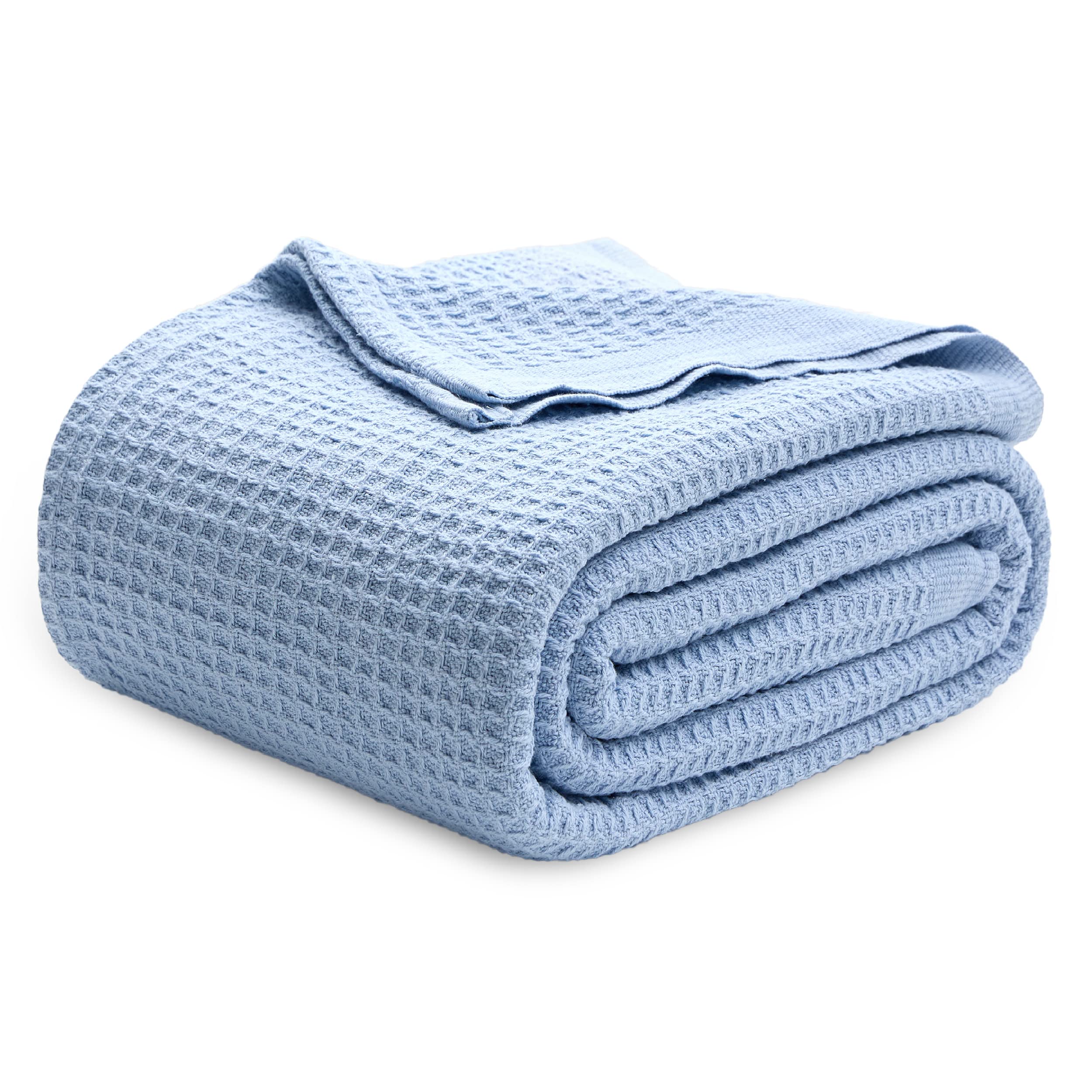 Bedsure sky blue blanket front view showing full coverage and calming color