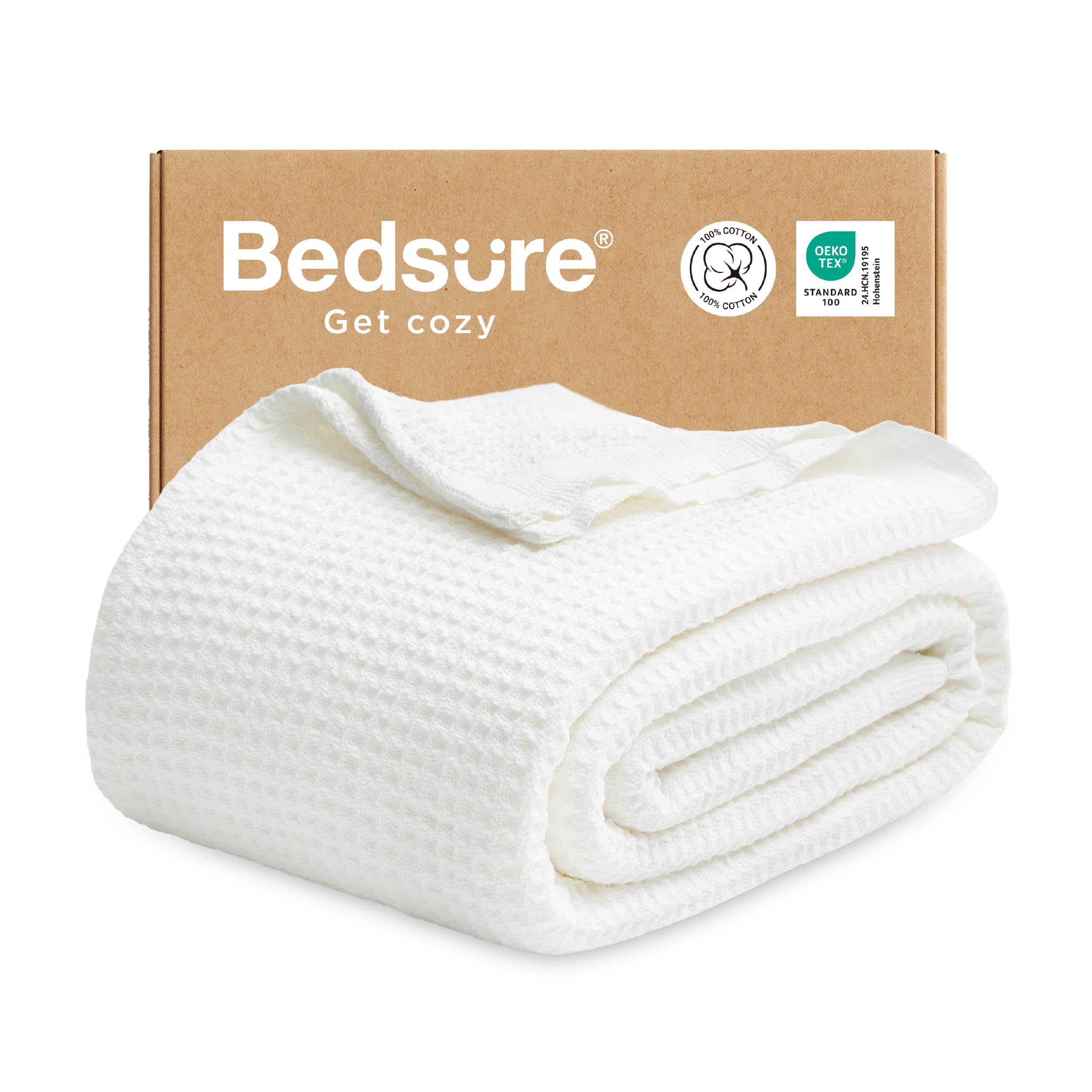Bedsure blanket front view showing full white coverage and clean design for versatility