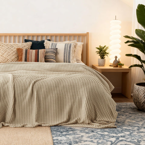 Close swatch of warm taupe Bedsure blanket color for easy palette coordination