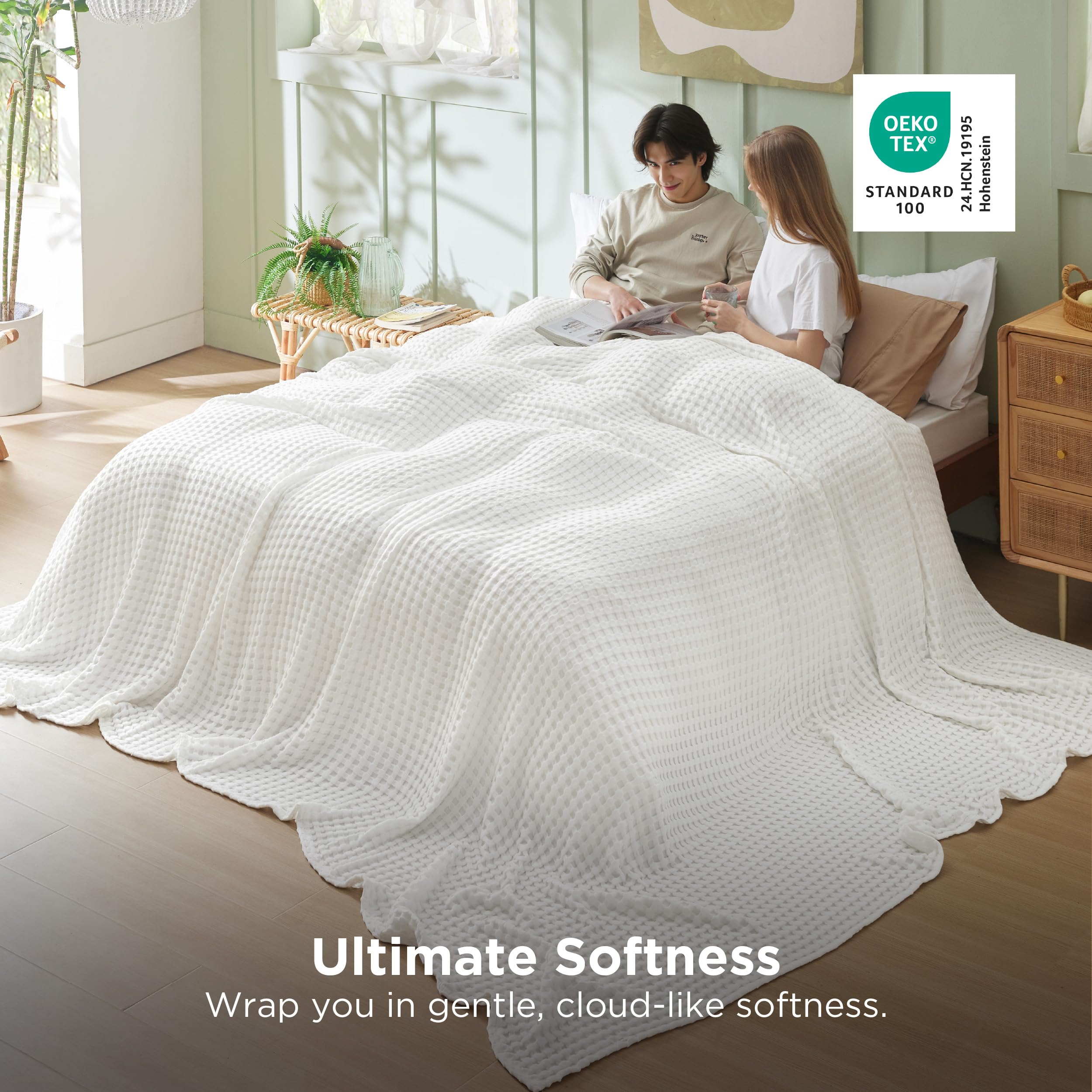 Bedsure blanket styled on king bed demonstrates cooling comfort and elegant look