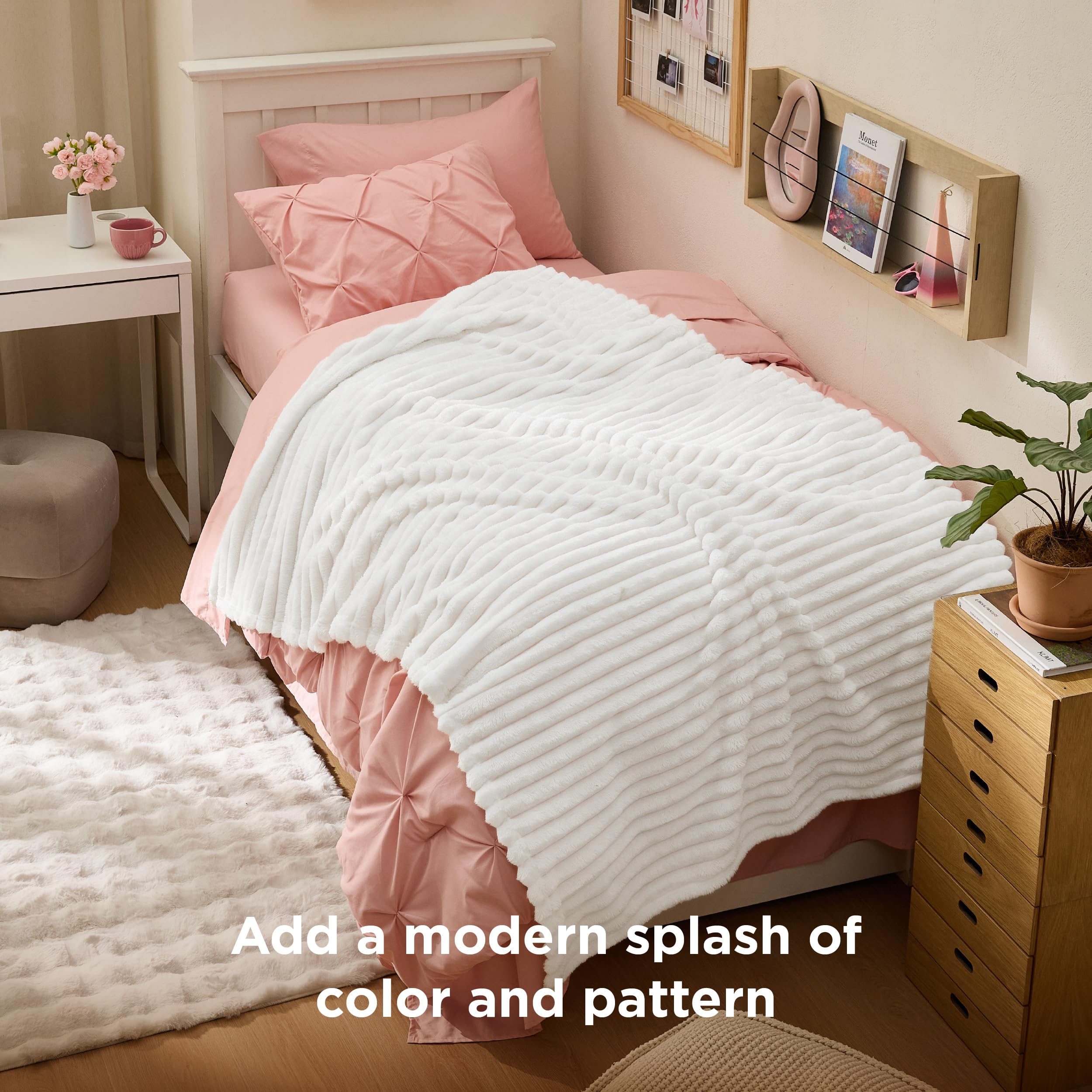 Bedsure blanket spread on a Twin XL dorm bed illustrating coverage and comfort for students