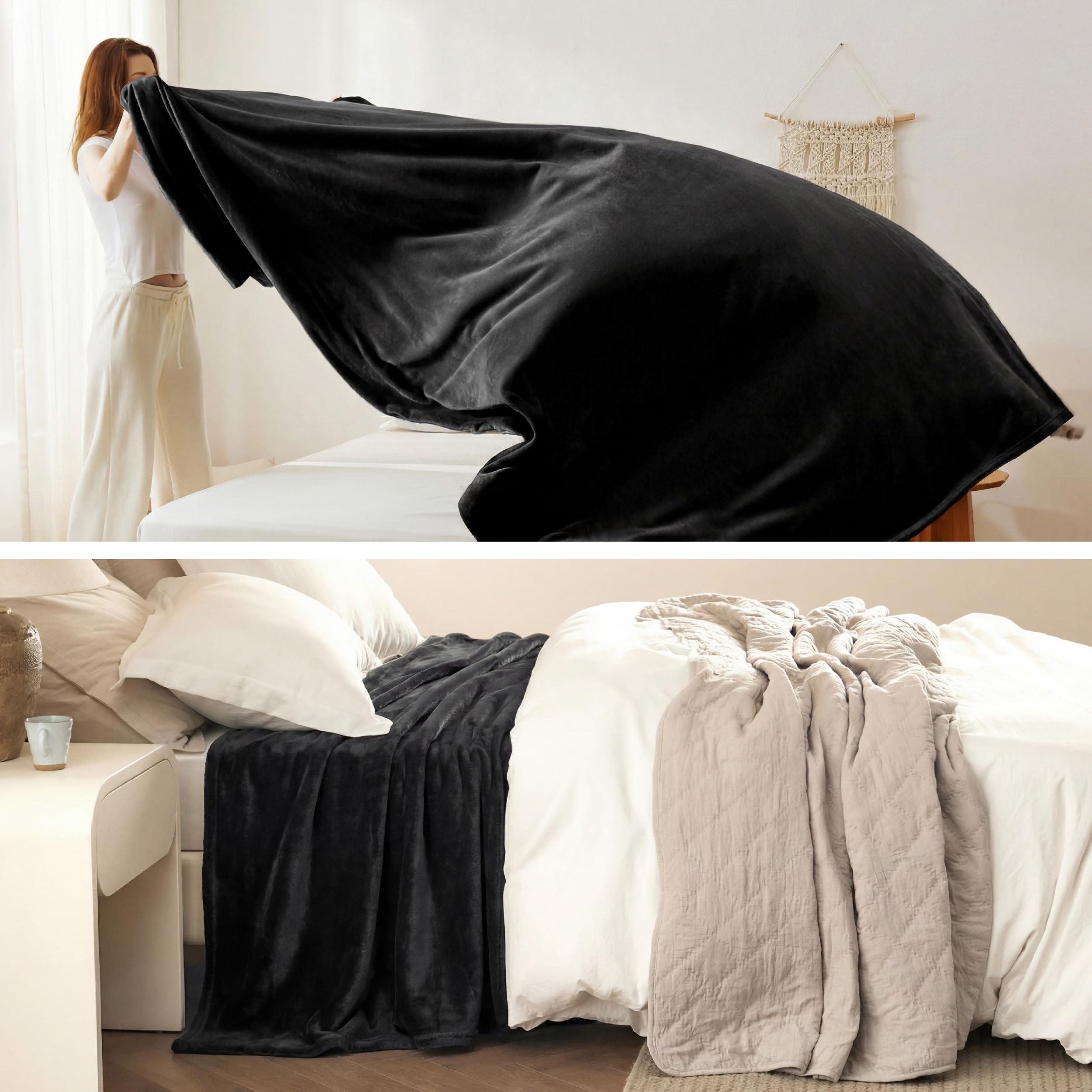 Bedsure blanket beside ruler showing 90 by 90 inch scale for size clarity