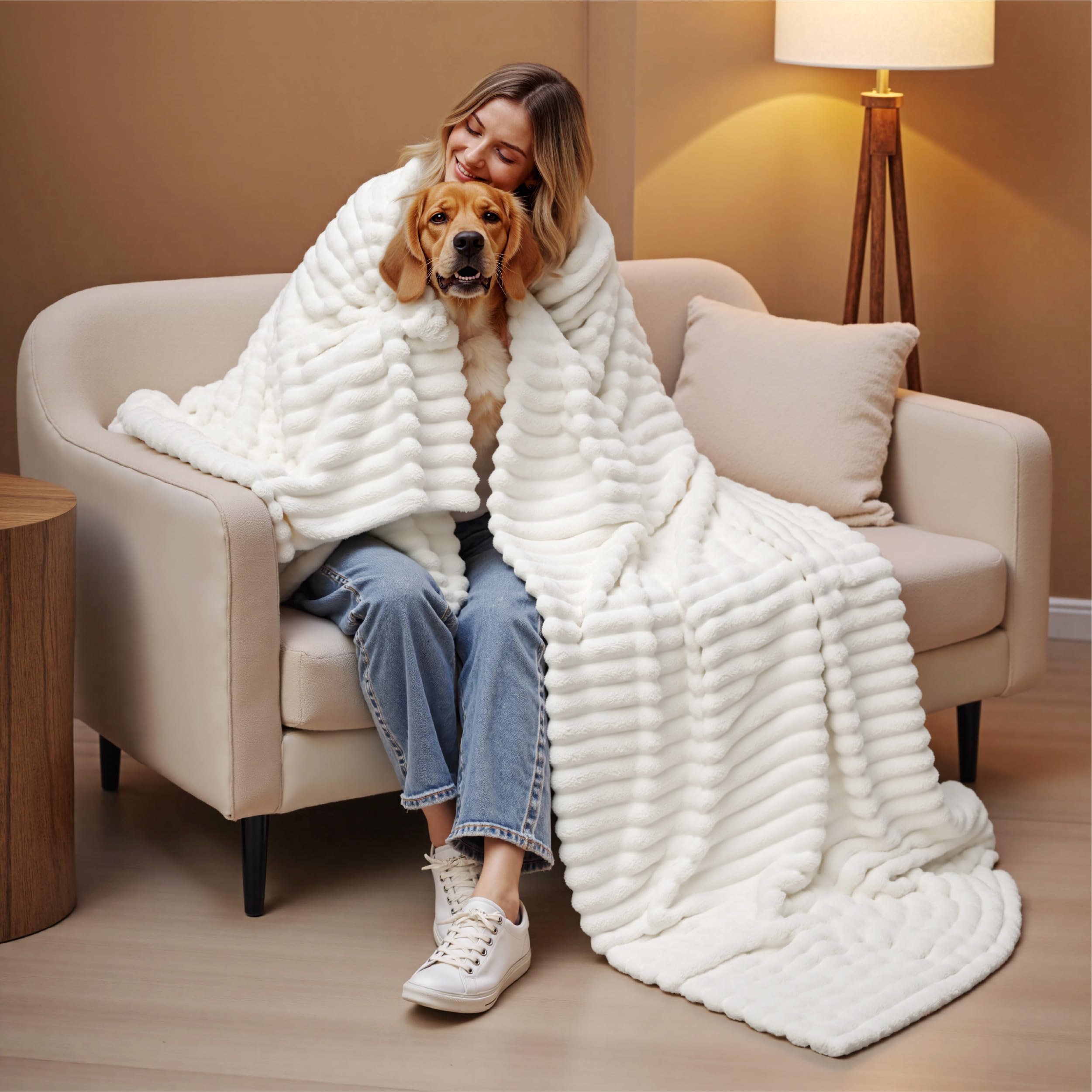 Bedsure blanket beside ruler illustrating 108 by 90 inch scale