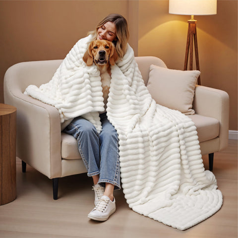 Bedsure blanket beside ruler illustrating 108 by 90 inch scale