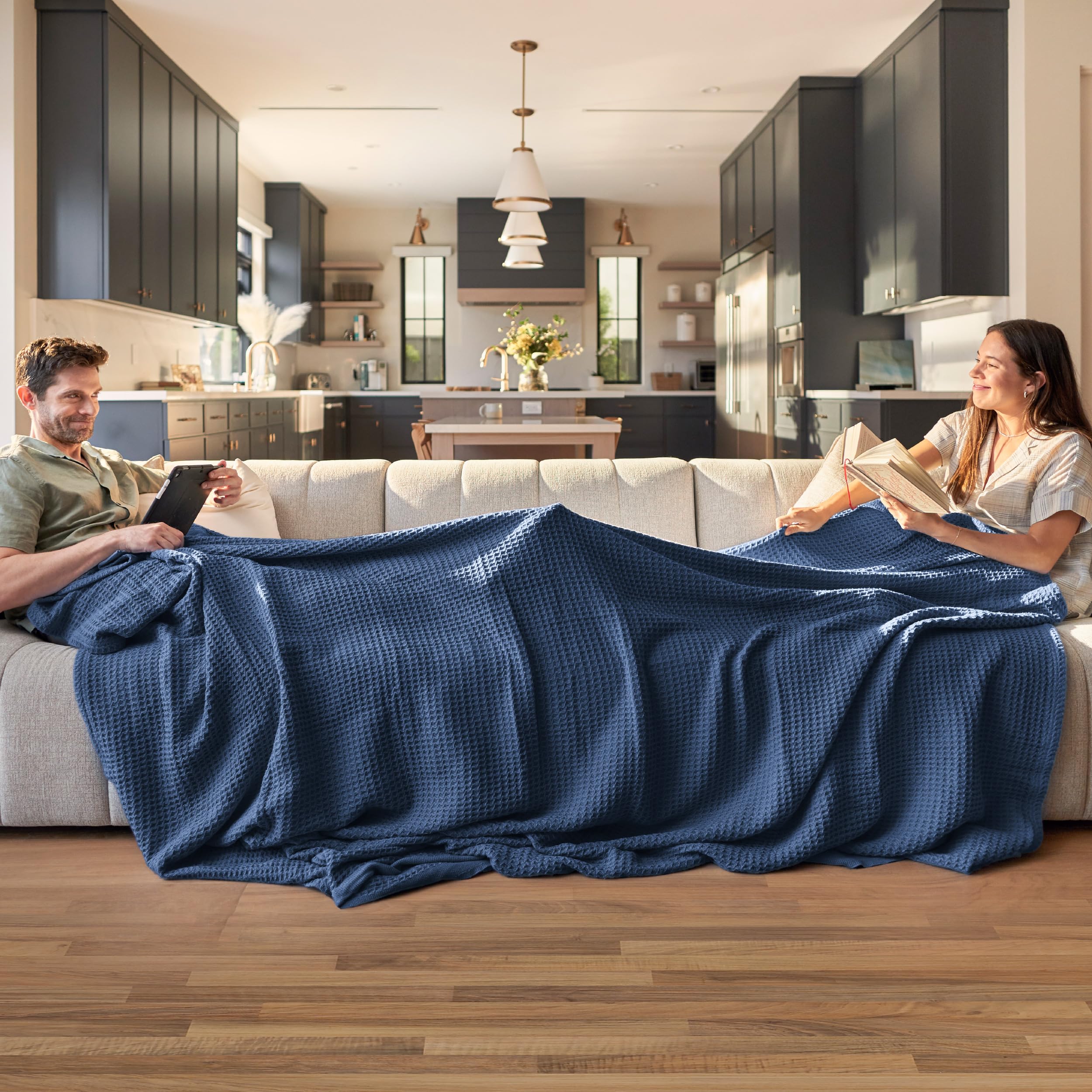 Bedsure close-up waffle weave texture highlighting breathable cotton comfort