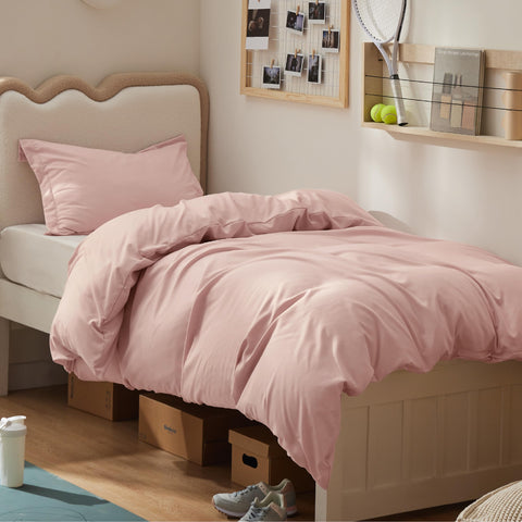 Bedsure front view showing blush pink duvet cover and clean styling for calm bedroom