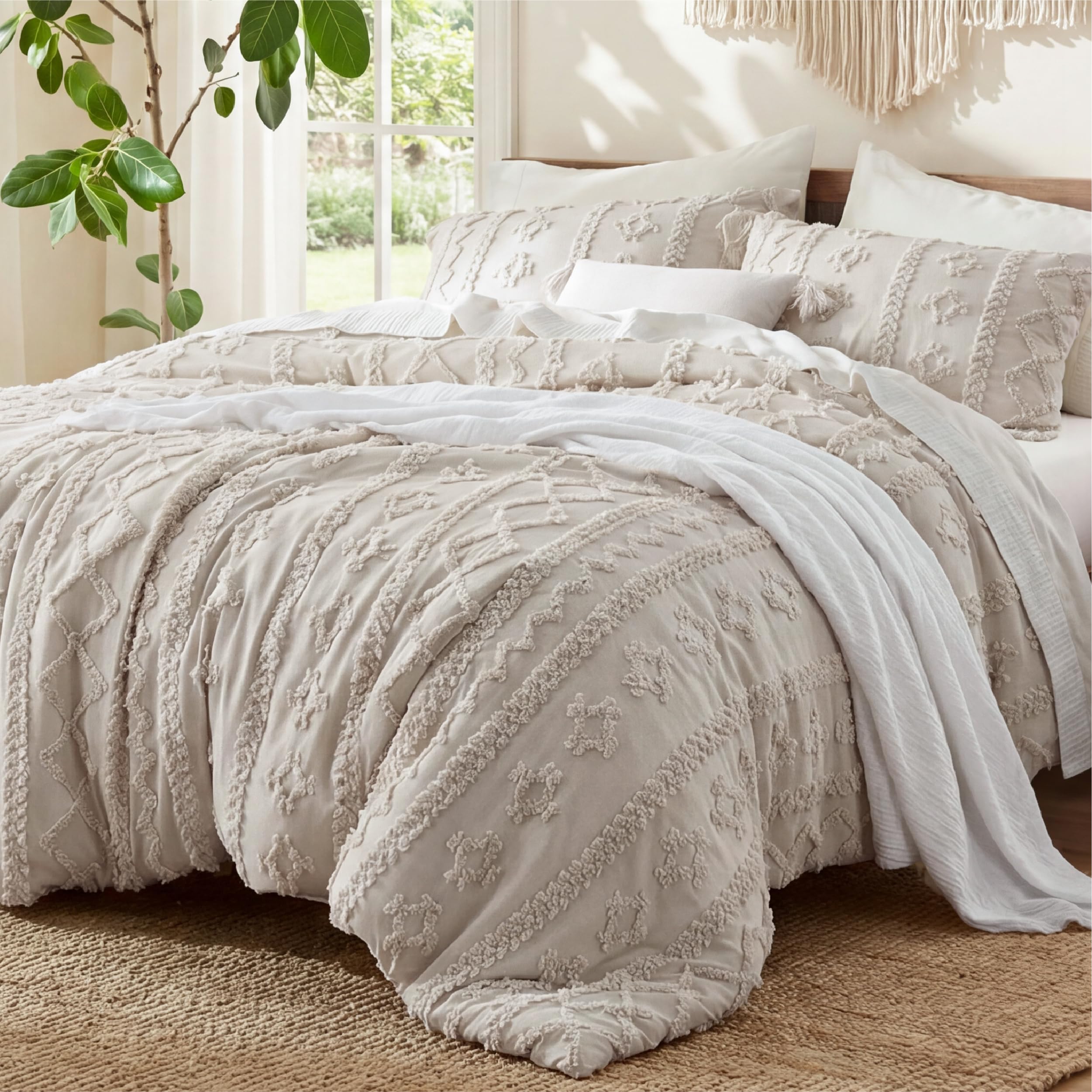 Bedsure comforter front view showing tufted boho design and cozy appeal