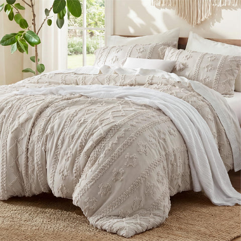 Bedsure comforter front view showing tufted boho design and cozy appeal