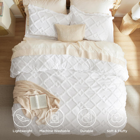 Bedsure styled bedroom showing comforter on made bed for cohesive boho farmhouse look benefit