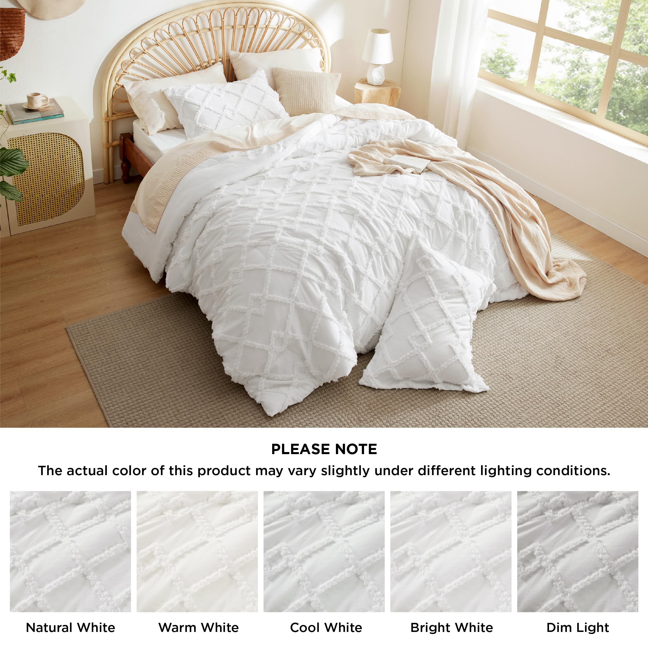 Bedsure pillow shams and stitched edges detail showing included pieces and long-lasting seams benefit