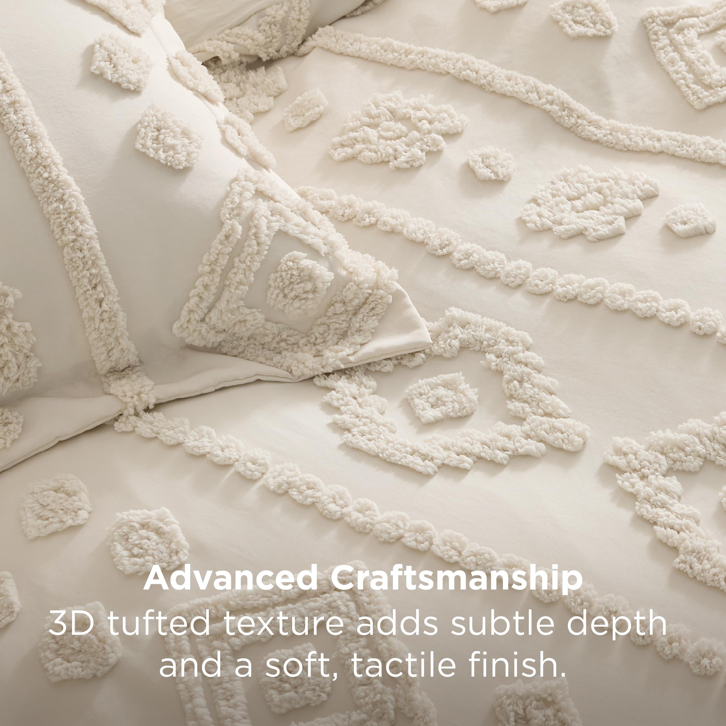 Bedsure close-up of tufted embroidery highlighting texture benefit