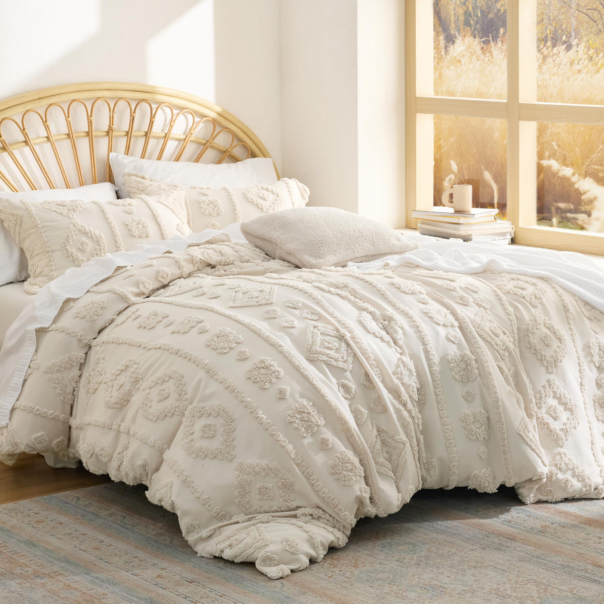 Bedsure comforter front view showing boho design and cozy appeal
