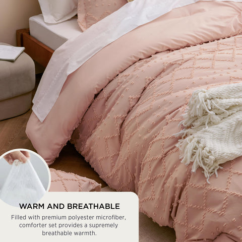 Bedsure boho profile showing polyester fill loft and lightweight warmth benefit