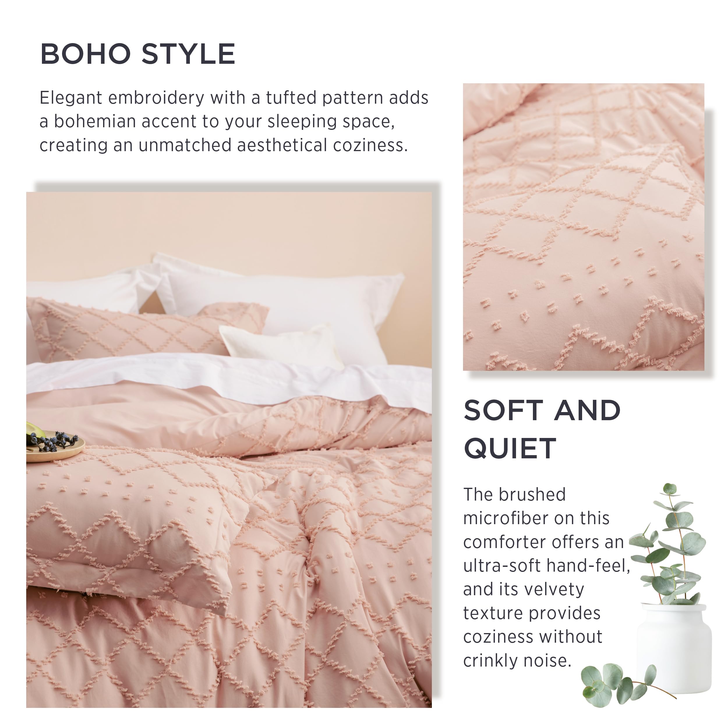 Bedsure boho pillow sham close-up with stitching and label for durable construction benefit