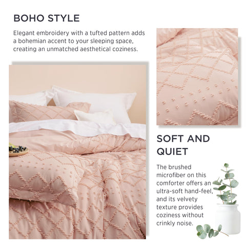 Bedsure boho pillow sham close-up with stitching and label for durable construction benefit
