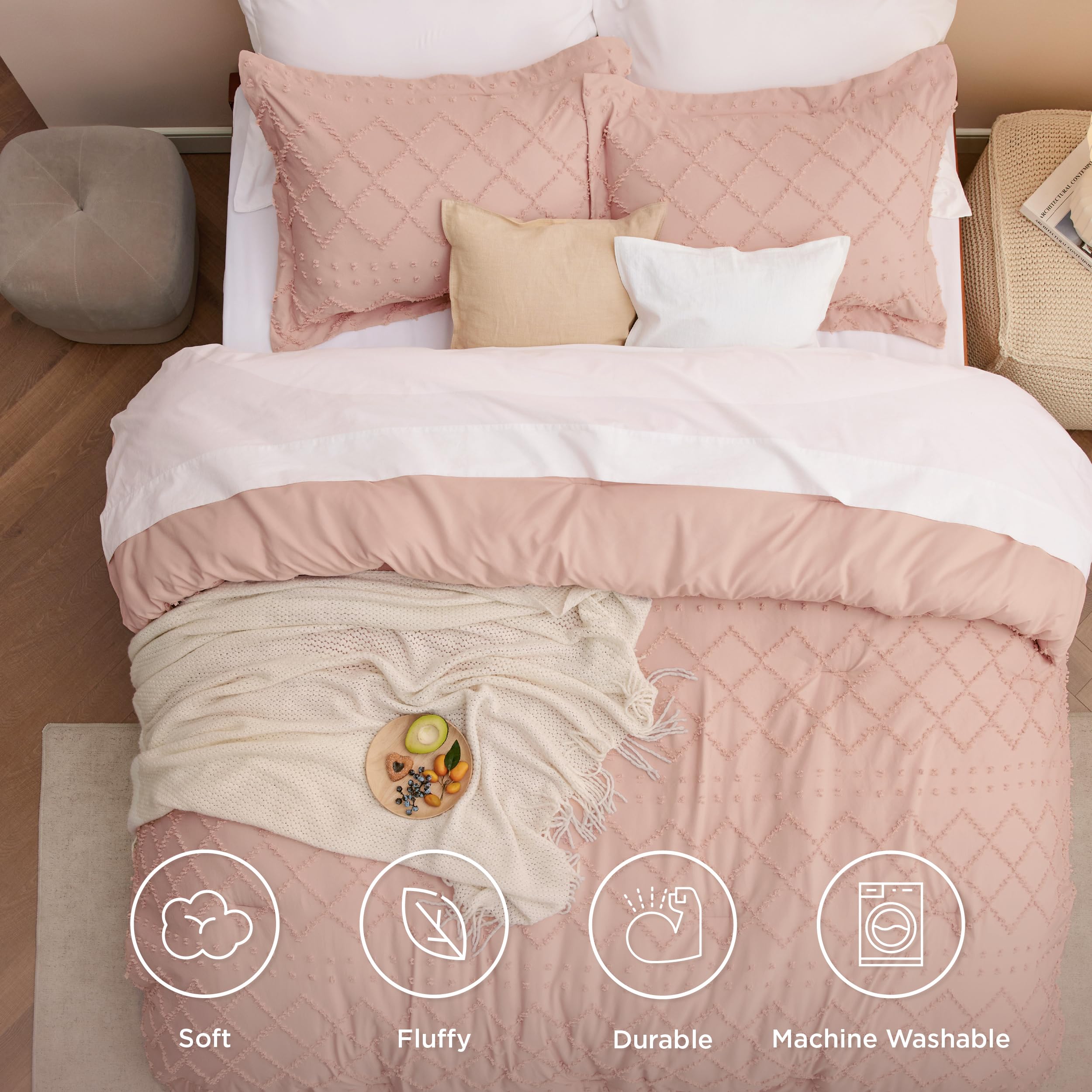 Bedsure boho detail of brushed microfiber fabric demonstrating soft, quiet comfort