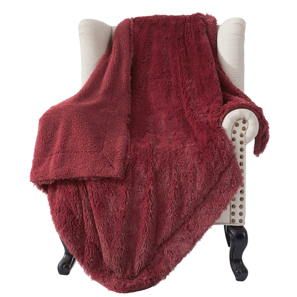 Bedsure burgundy throw front view showing plush warmth