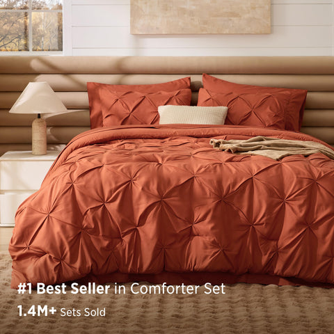 Bedsure burnt orange close-up brushed microfiber texture, shows soft comfort