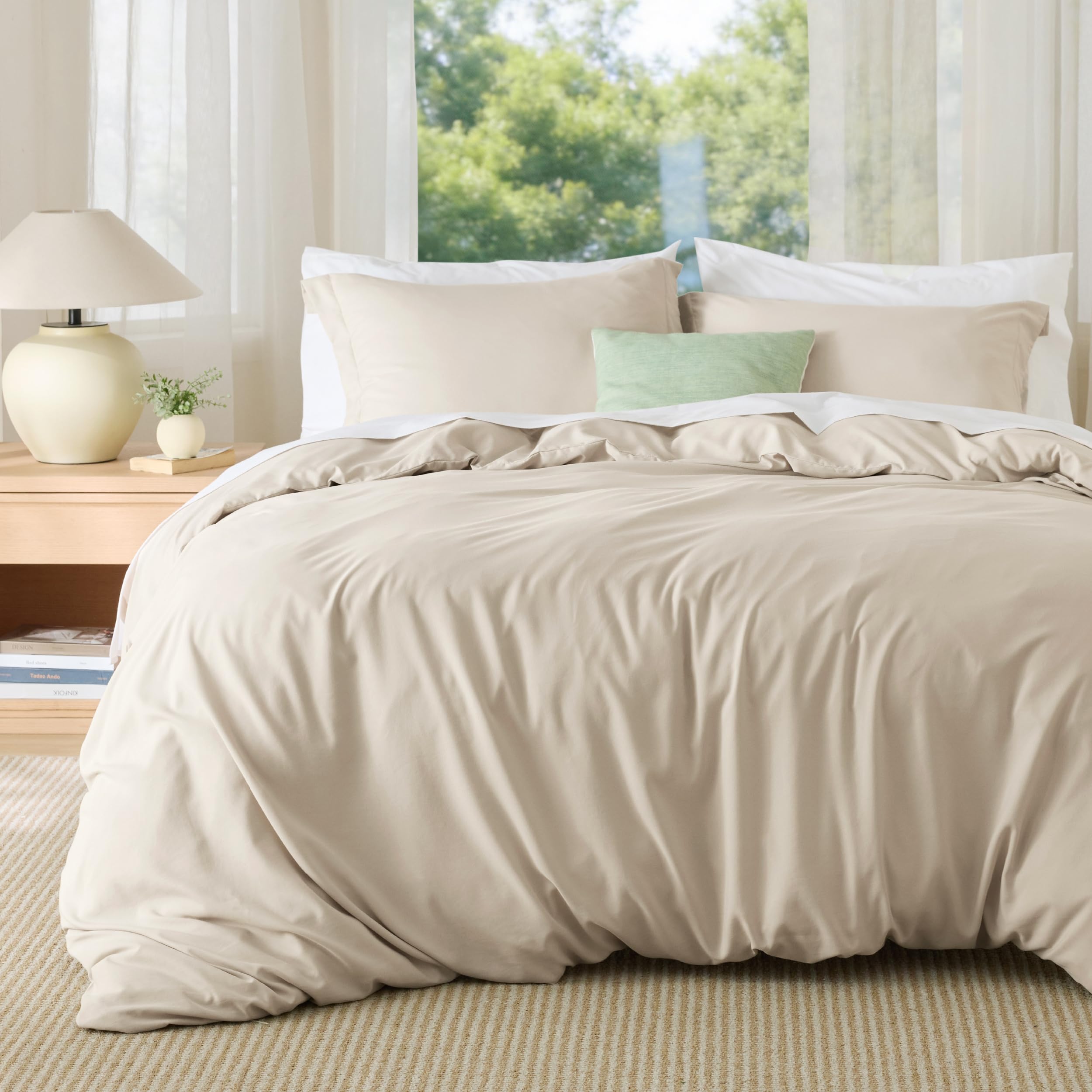 Bedsure cal king duvet cover front view shows smooth beige finish and polished look