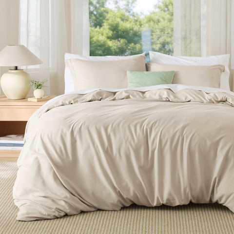 Bedsure cal king duvet cover front view shows smooth beige finish and polished look