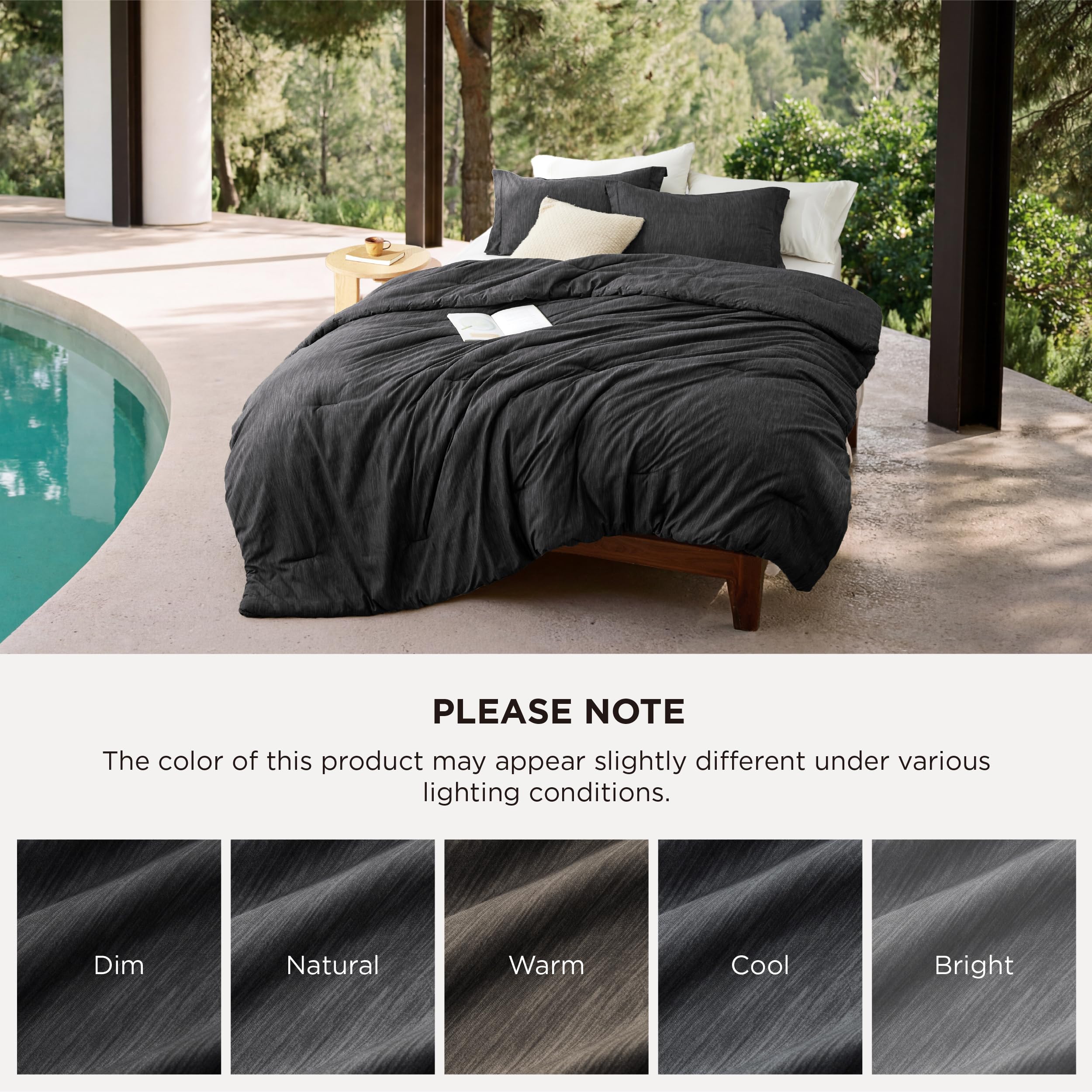 Bedsure charcoal comforter folded to show compact storage and easy handling