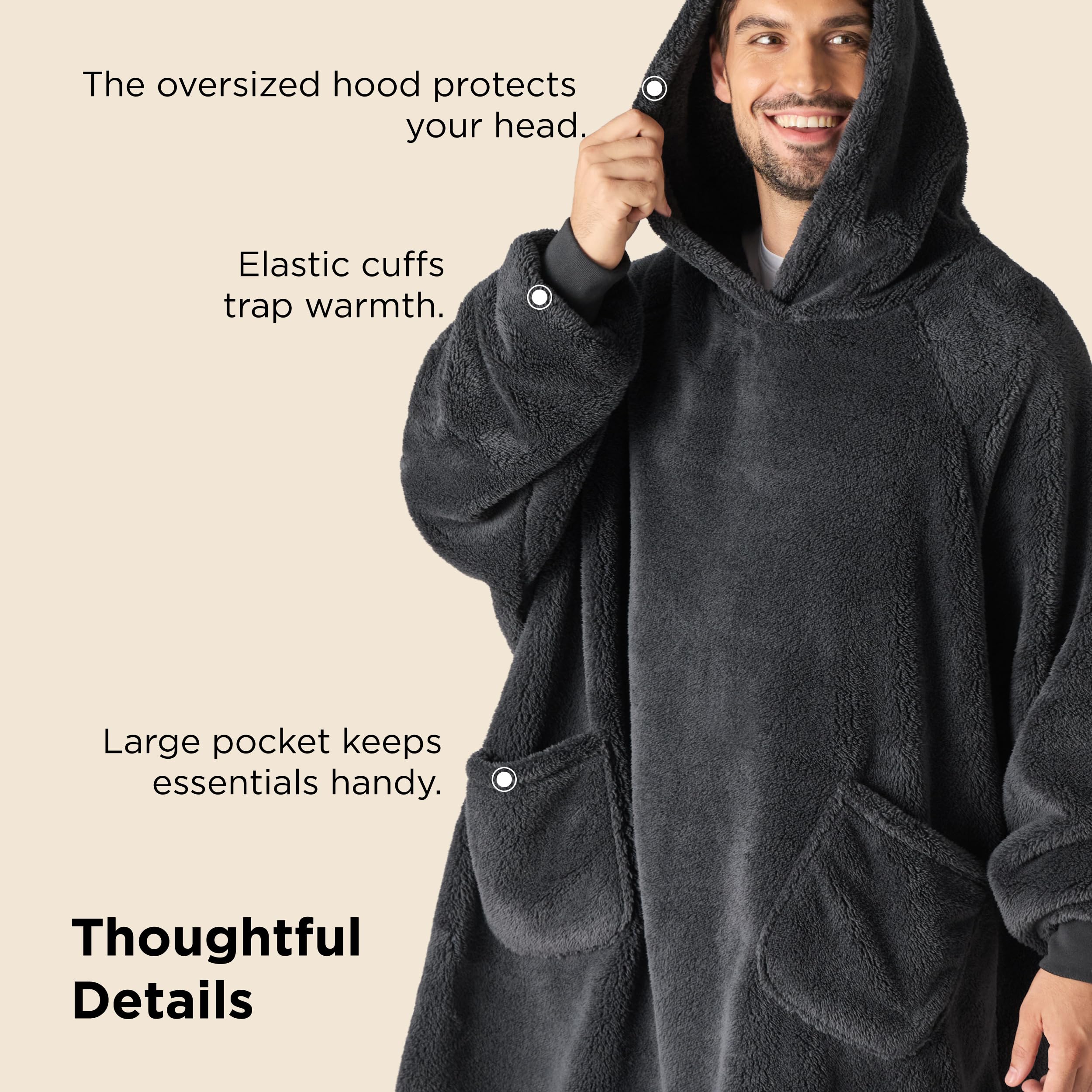 Bedsure folded hoodie showing thickness and easy storage benefit