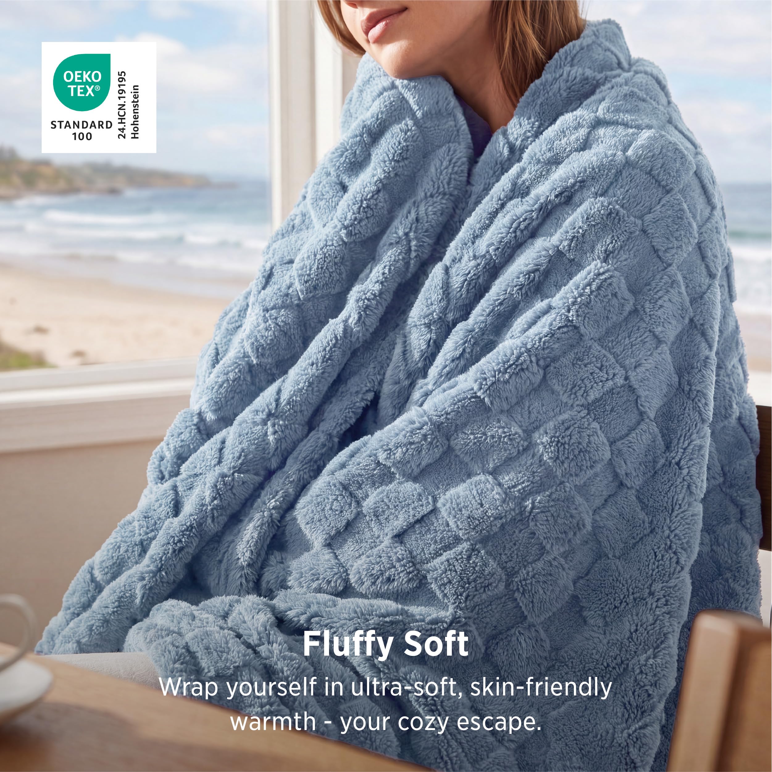 Bedsure close-up of checkered jacquard texture highlighting plush softness