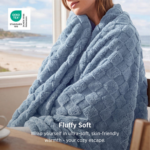 Bedsure close-up of checkered jacquard texture highlighting plush softness