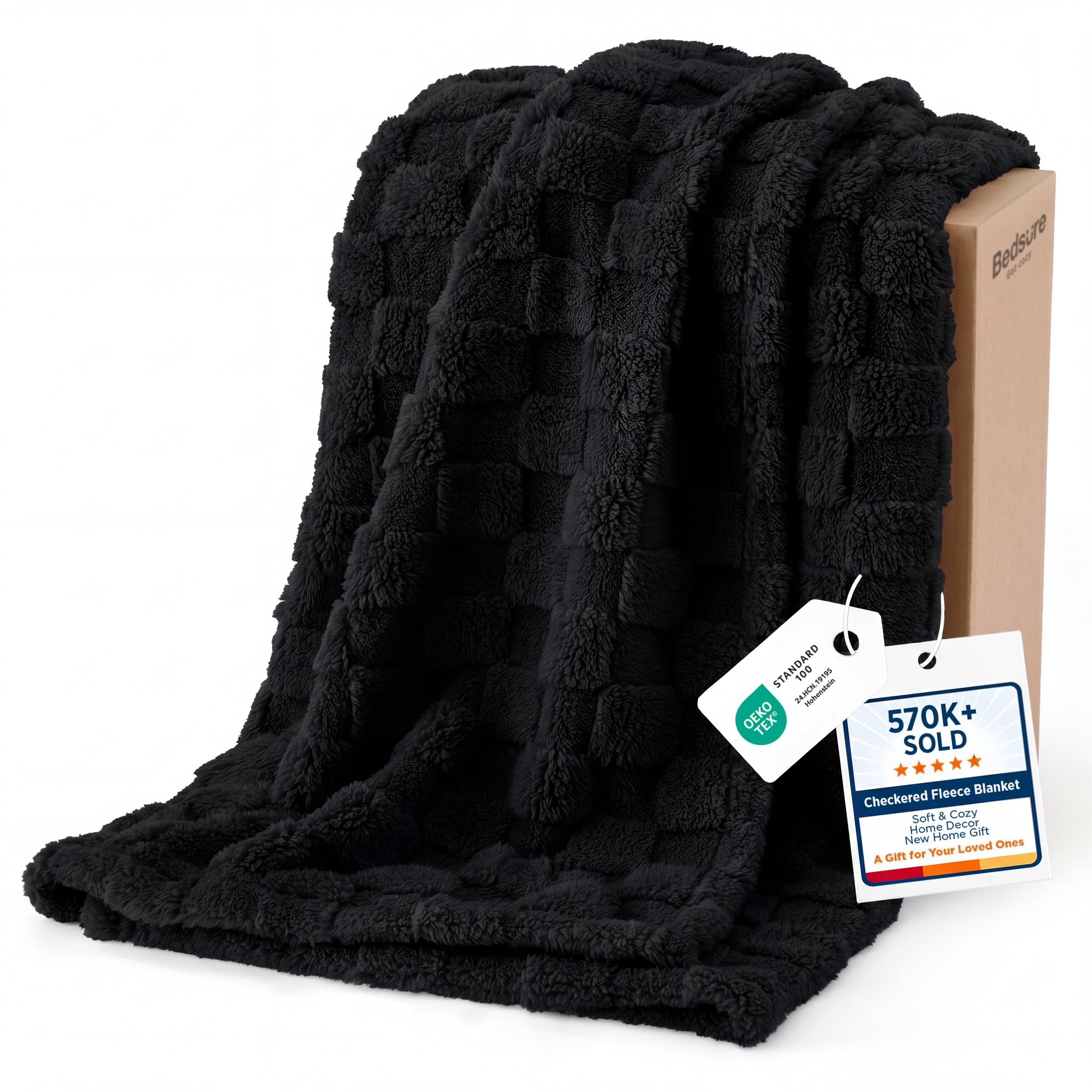 Bedsure checkered blanket front view showing clean modern look and cozy appeal
