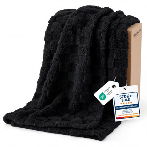 Bedsure checkered blanket front view showing clean modern look and cozy appeal