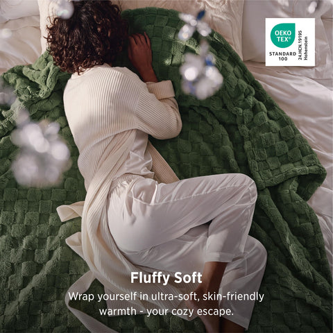 Bedsure close-up of checkered jacquard texture highlighting soft microfiber comfort