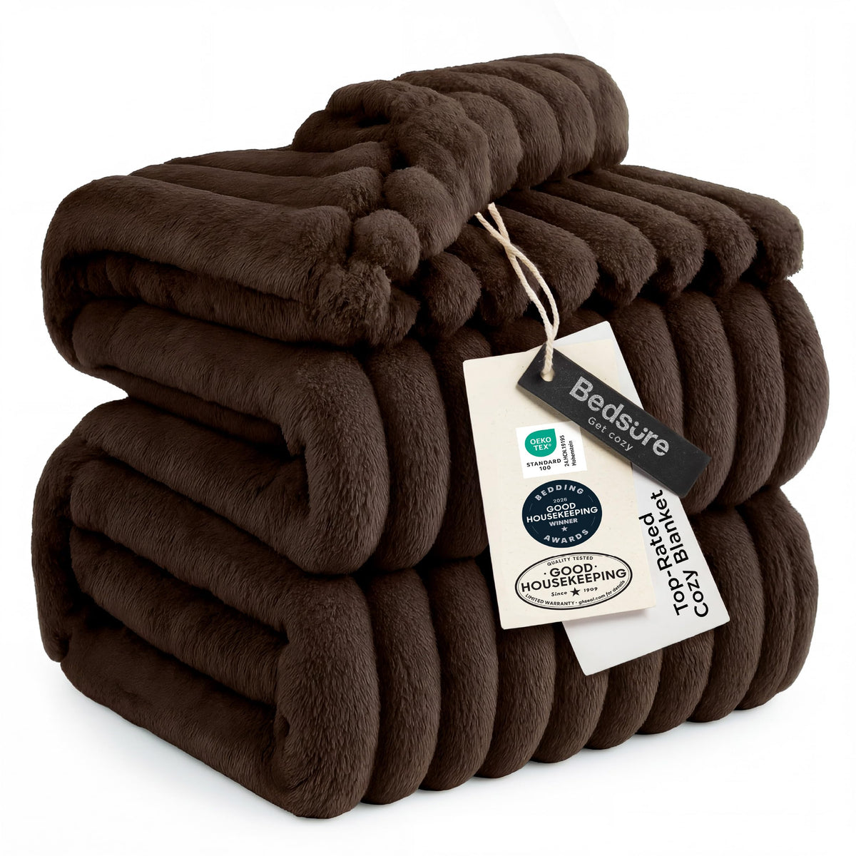 Bedsure chocolate brown blanket front view shows plush comfort and coverage