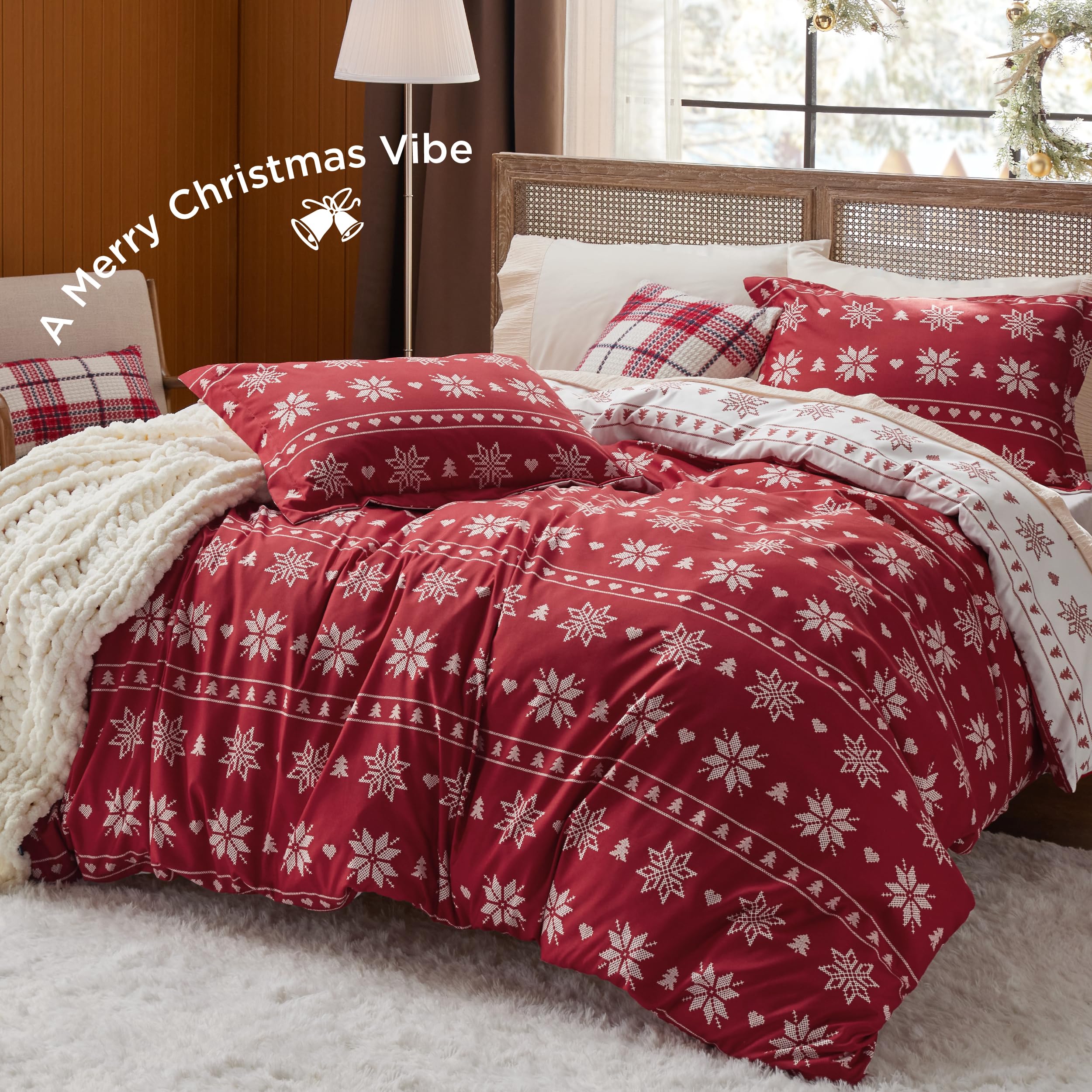 Bedsure close-up of pillow shams highlighting holiday print and matching comfort