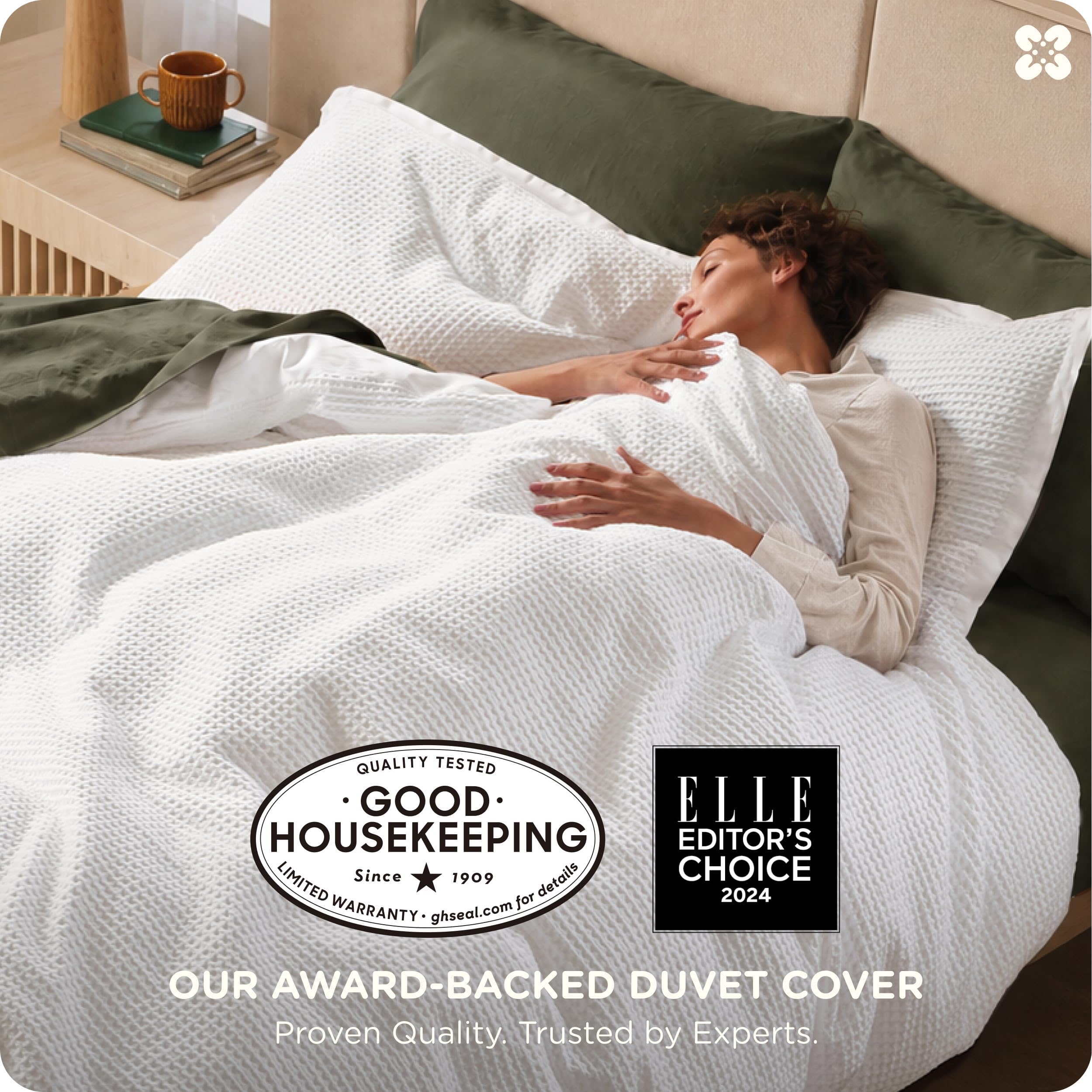Bedsure close-up of waffle weave texture highlighting airflow and cozy feel