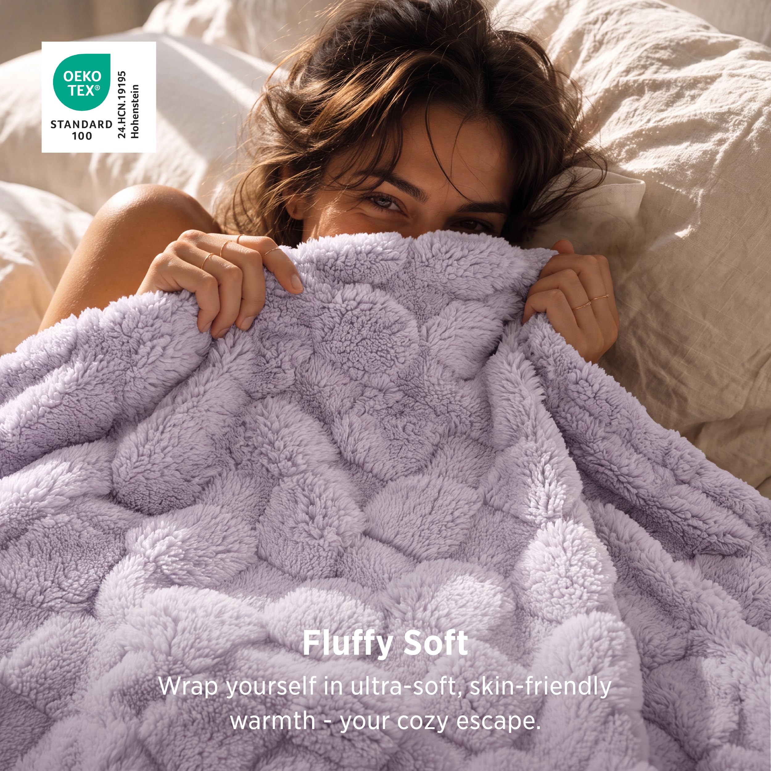 Bedsure close-up of checkered jacquard texture highlighting plush softness and tactile appeal