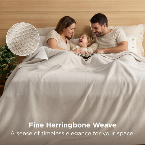 Bedsure close-up of herringbone weave highlighting soft cotton texture and durable feel