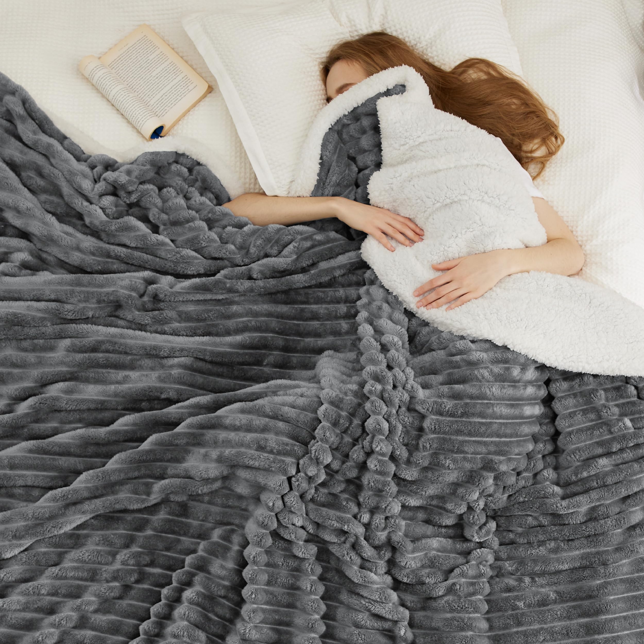 Bedsure close-up of sherpa underside highlighting plush texture and warmth