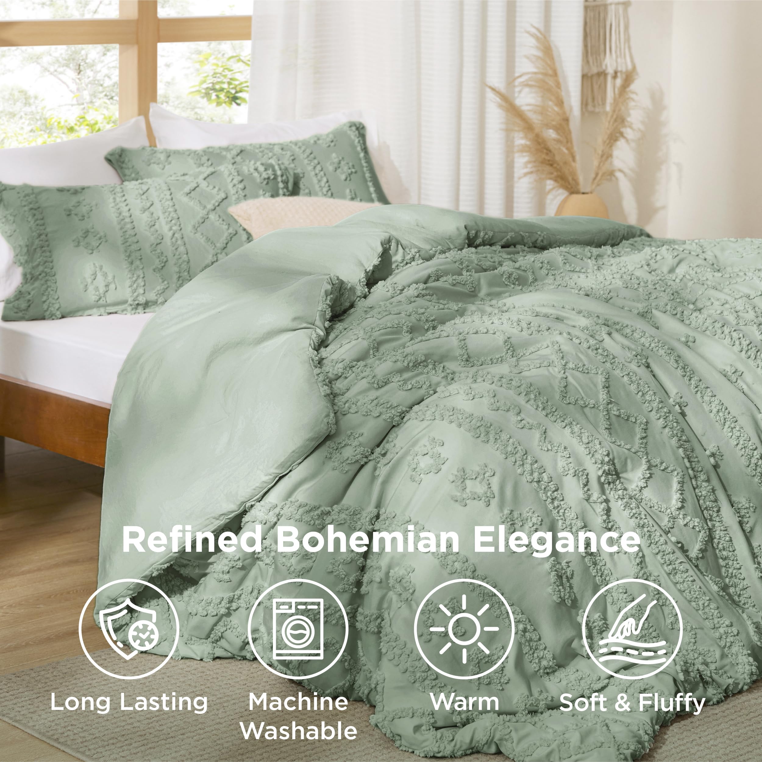 Bedsure close-up of embroidered tufts highlighting 3D texture and decorative appeal