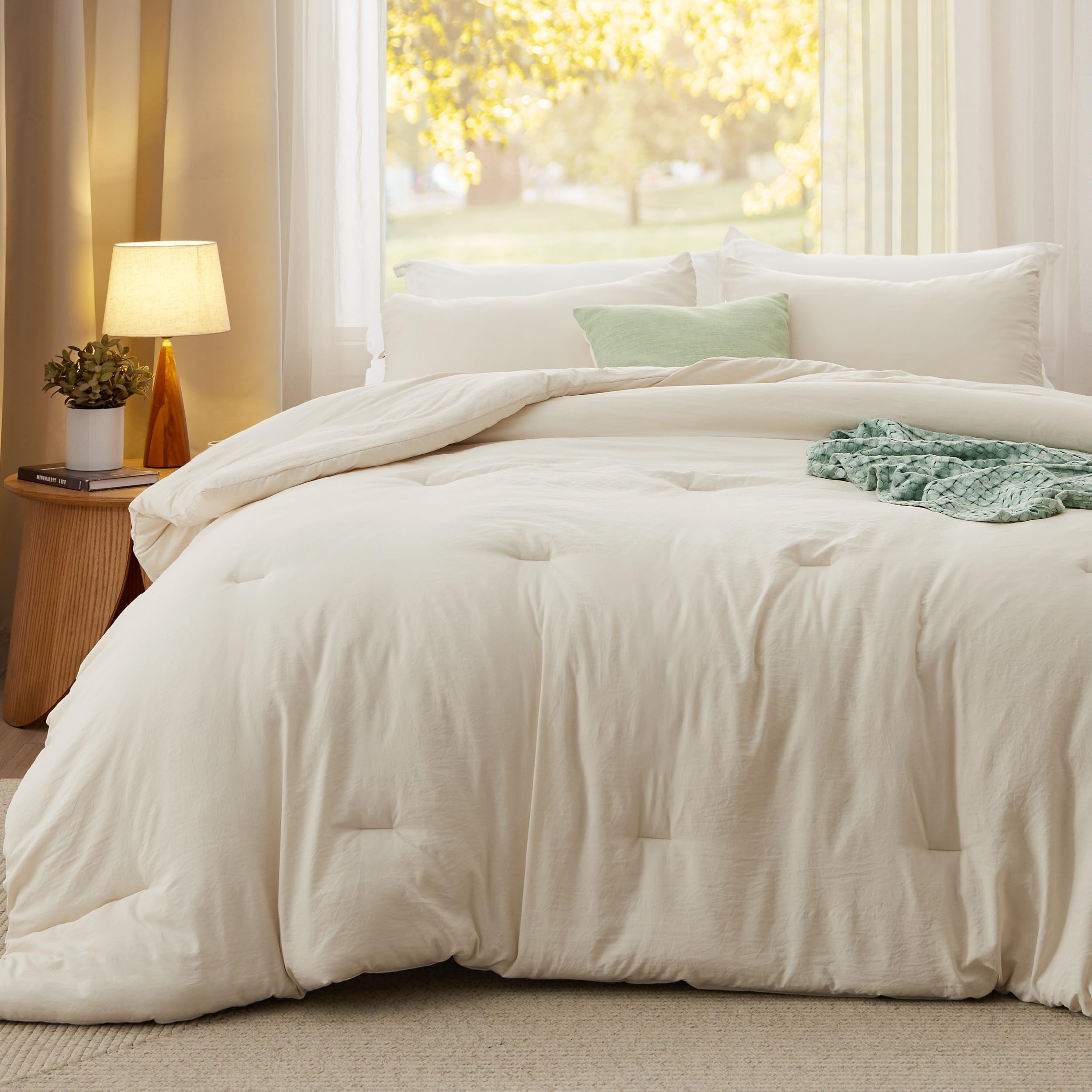 Bedsure comforter close-up showing prewashed texture for immediate softness benefit