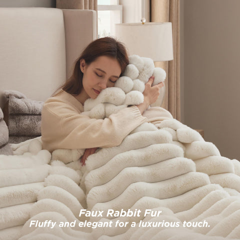 Bedsure close-up of striped faux fur showing plush texture and luxury feel