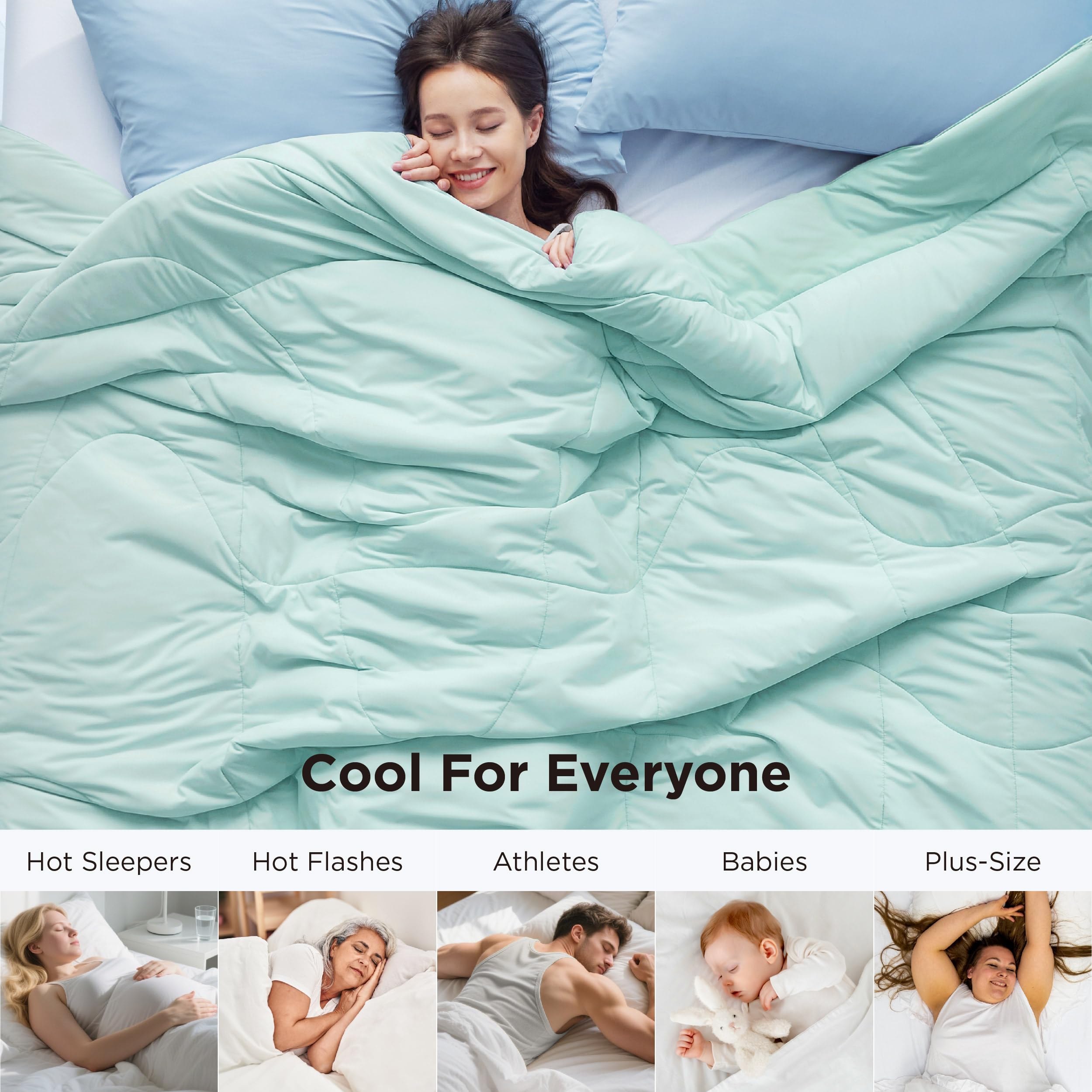 Bedsure comforter draped over sleeper illustrating cooling comfort in use
