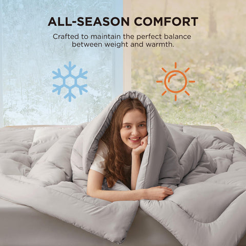 Bedsure folded comforter beside ruler showing king size scale