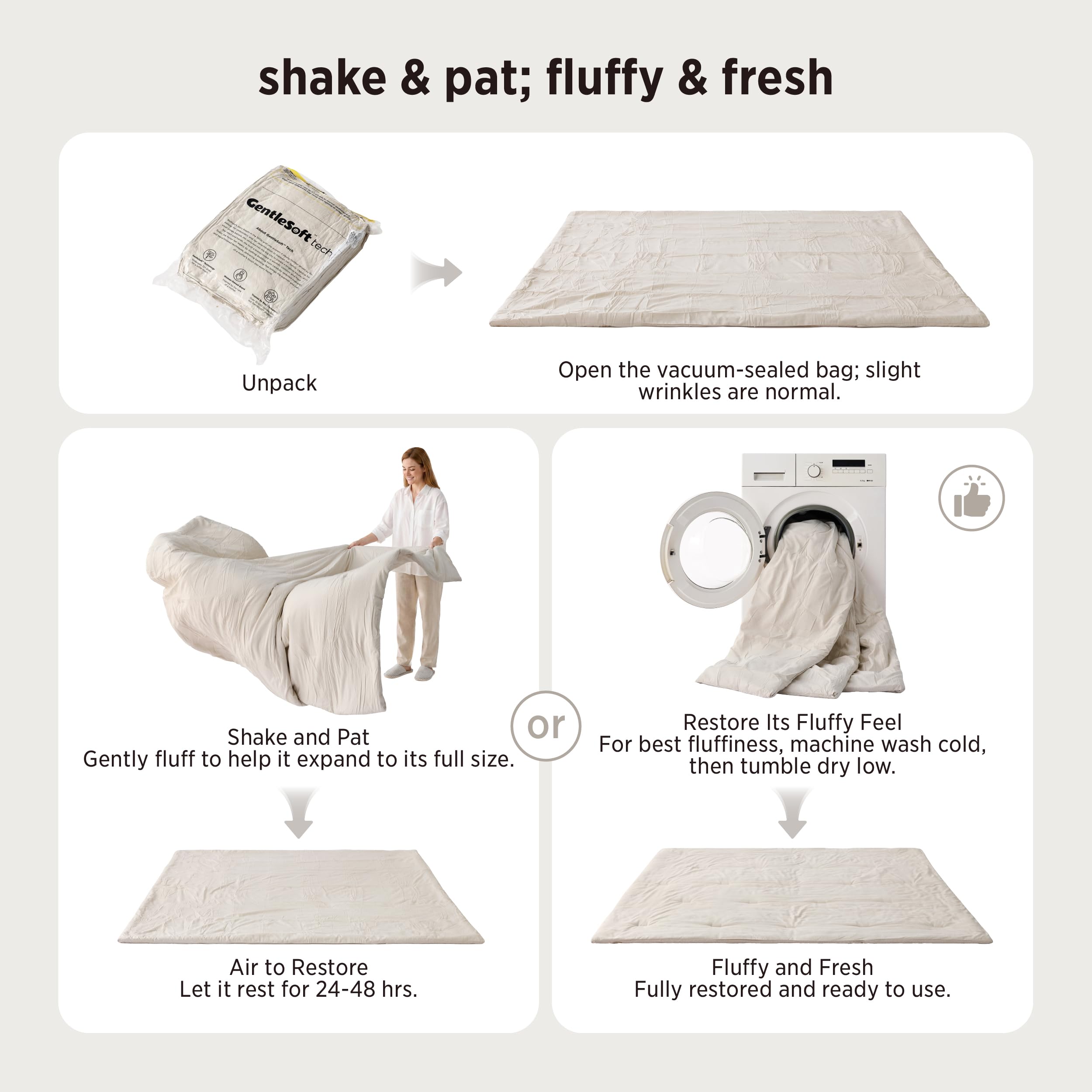 Bedsure folded comforter on shelf illustrating compact storage and scale