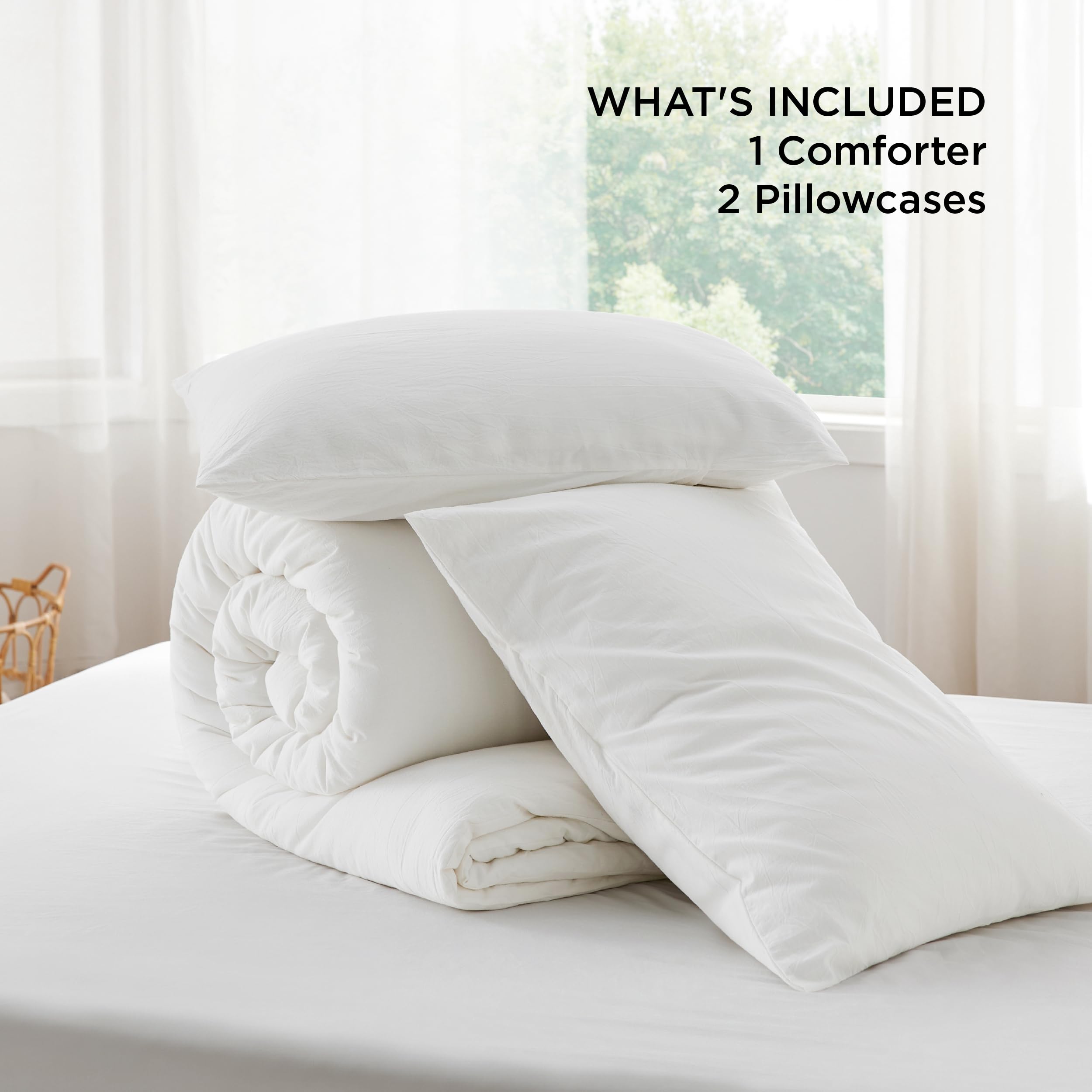 Bedsure comforter neatly folded to show compact storage and easy care benefit