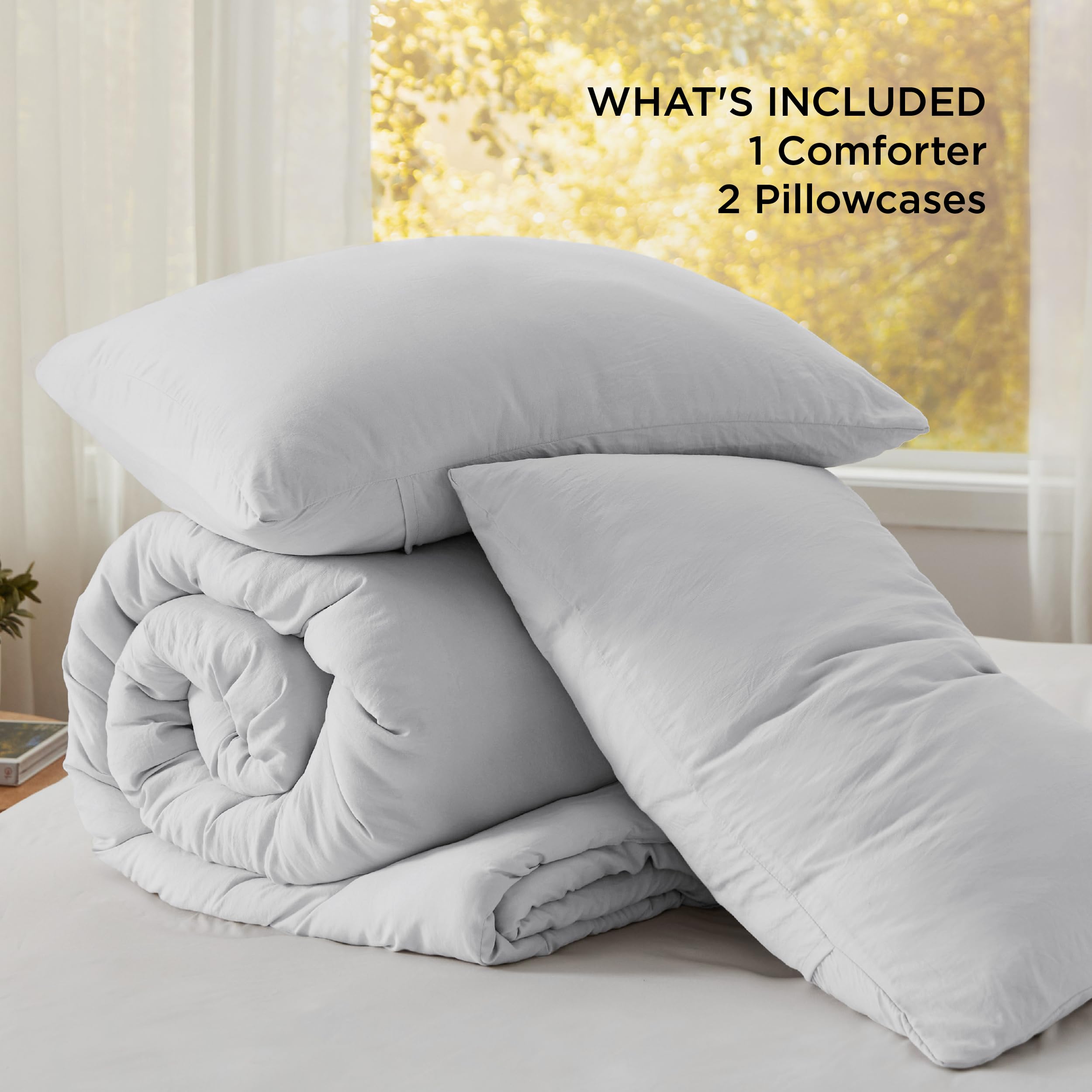 Bedsure folded comforter next to ruler showing queen-size scale