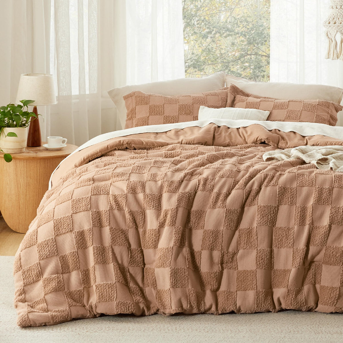Bedsure comforter front view showing full plaid design and cozy appeal