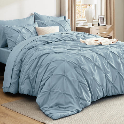 Bedsure front view of comforter shows light blue calm and cozy warmth